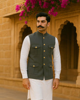 Hunting Jacket - Grey Color - Jaipuri Crown